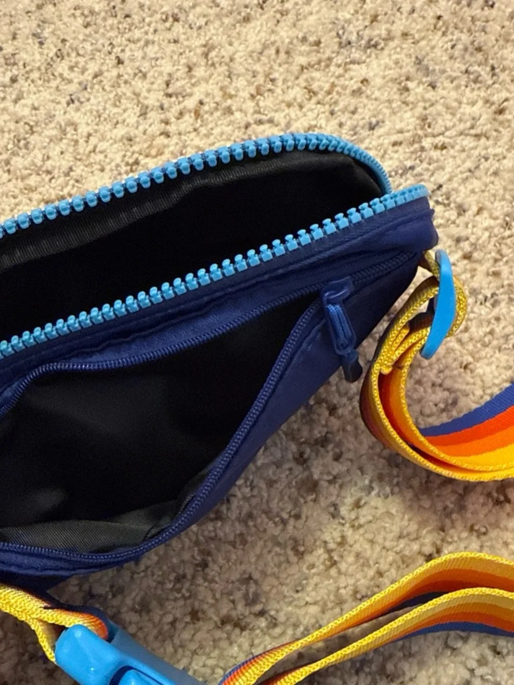 Navy Blue Crossbody Belt Bag with Rainbow Strap